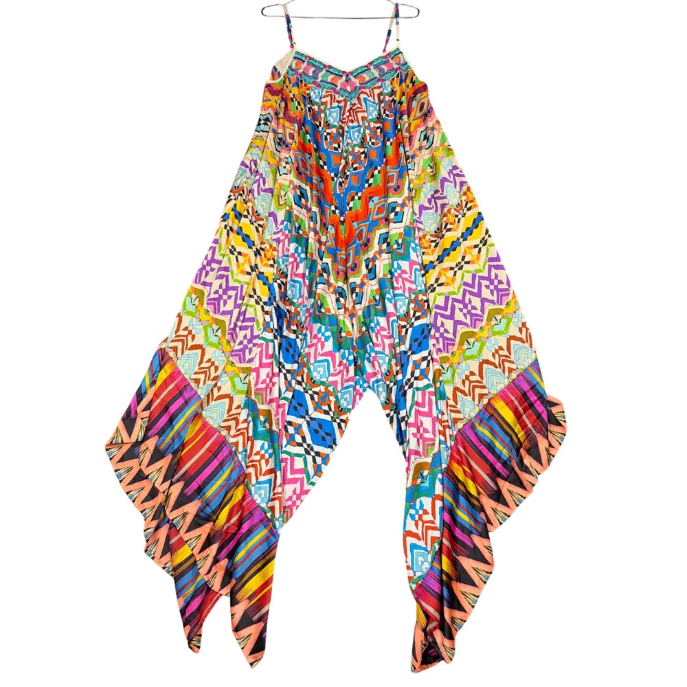 KAS New York dress Womens L Multi Geometric Harem Embroidered Boho Festival